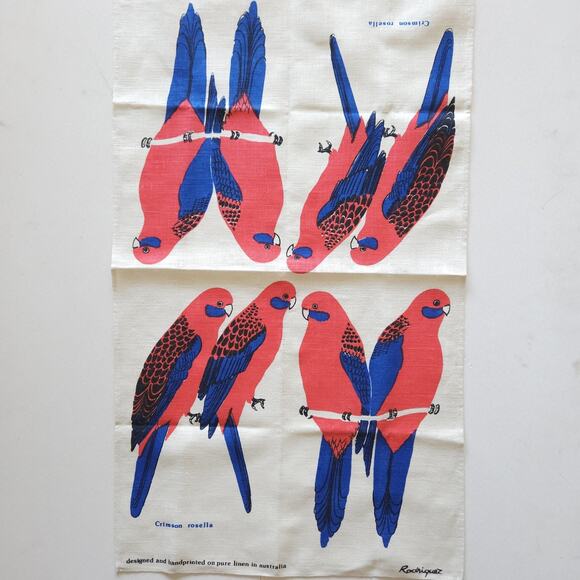 Vtg Linen Kitchen Tea Towel Parrot Souvenir Australia Tropical Cutter Repurpose - Picture 1 of 6